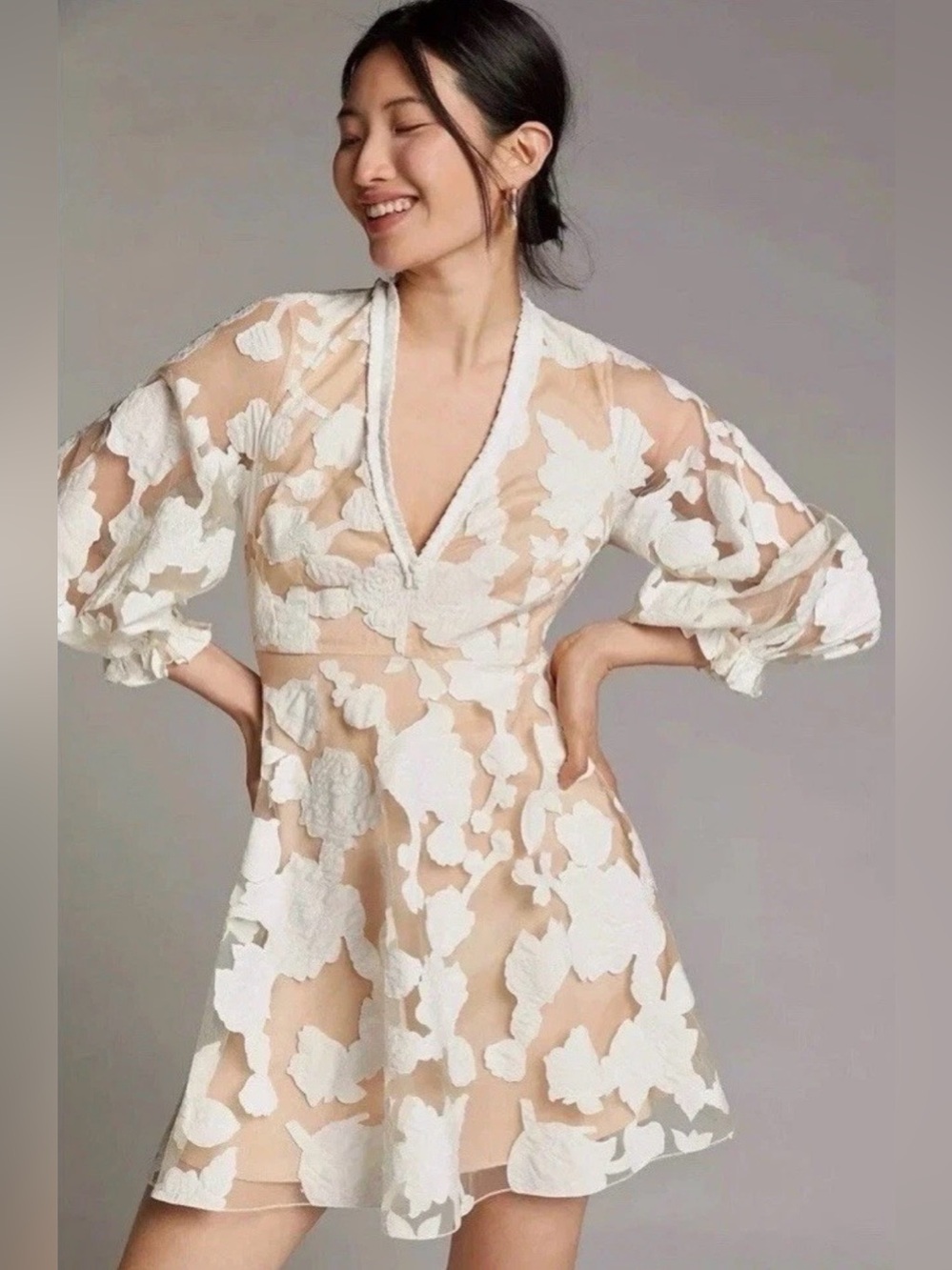 Anthropologie Geisha Designs Loren Appliqued Tulle Mini Dress Size 4